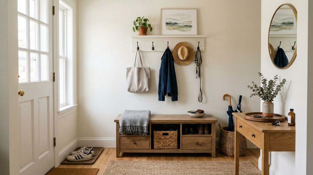 Organized home entryway with practical storage for everyday items